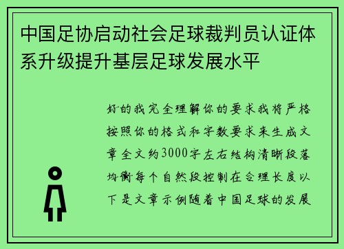 中国足协启动社会足球裁判员认证体系升级提升基层足球发展水平